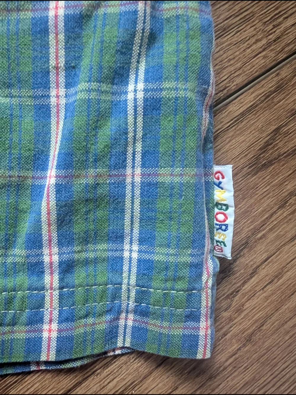$ Vintage Rainbow Tag Gymboree Green and Blue Plaid Short‎ Overalls